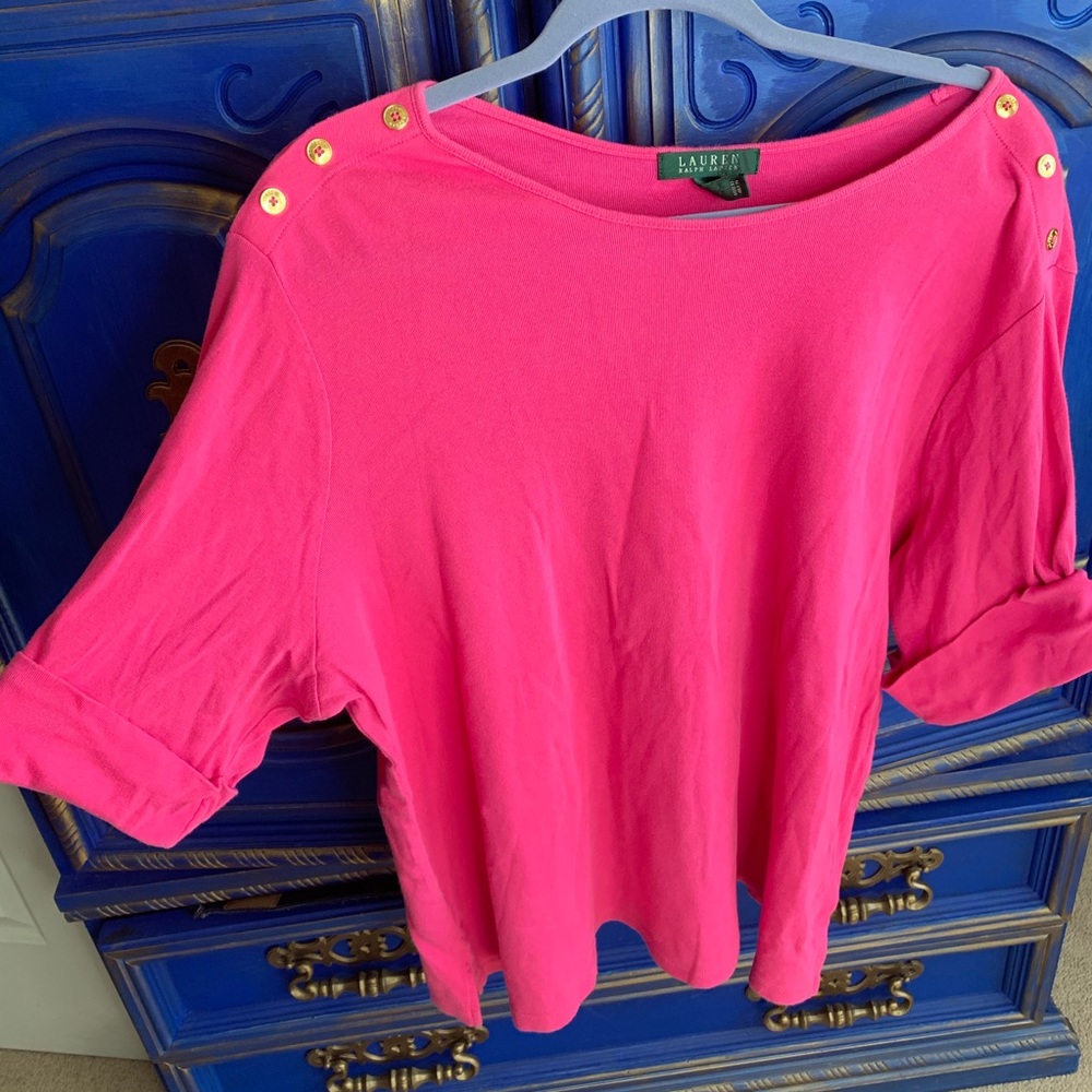 Lauren Ralph Lauren Sz 3X Blouse Top Gold Buttons - Picture 2 of 3
